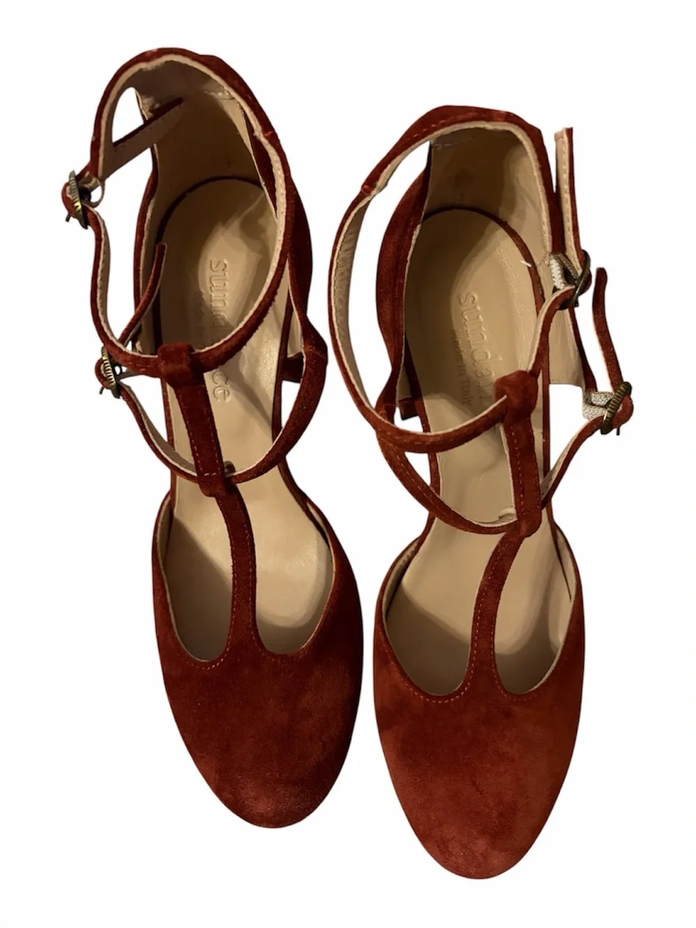 Sundance Suede T-Strap Ankle Strap Pumps in Rust Size 6 EUC
